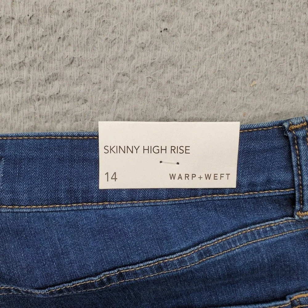 Warp+Weft Jeans Women Size 14 Blue Denim High Rise Super Skinny Slim Fit Stretch - Picture 9 of 9